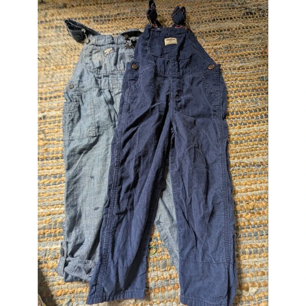OshKosh Blue Gray Dinosaur Chambray Overalls 4T Girls Corduroy Overalls Lot of 2